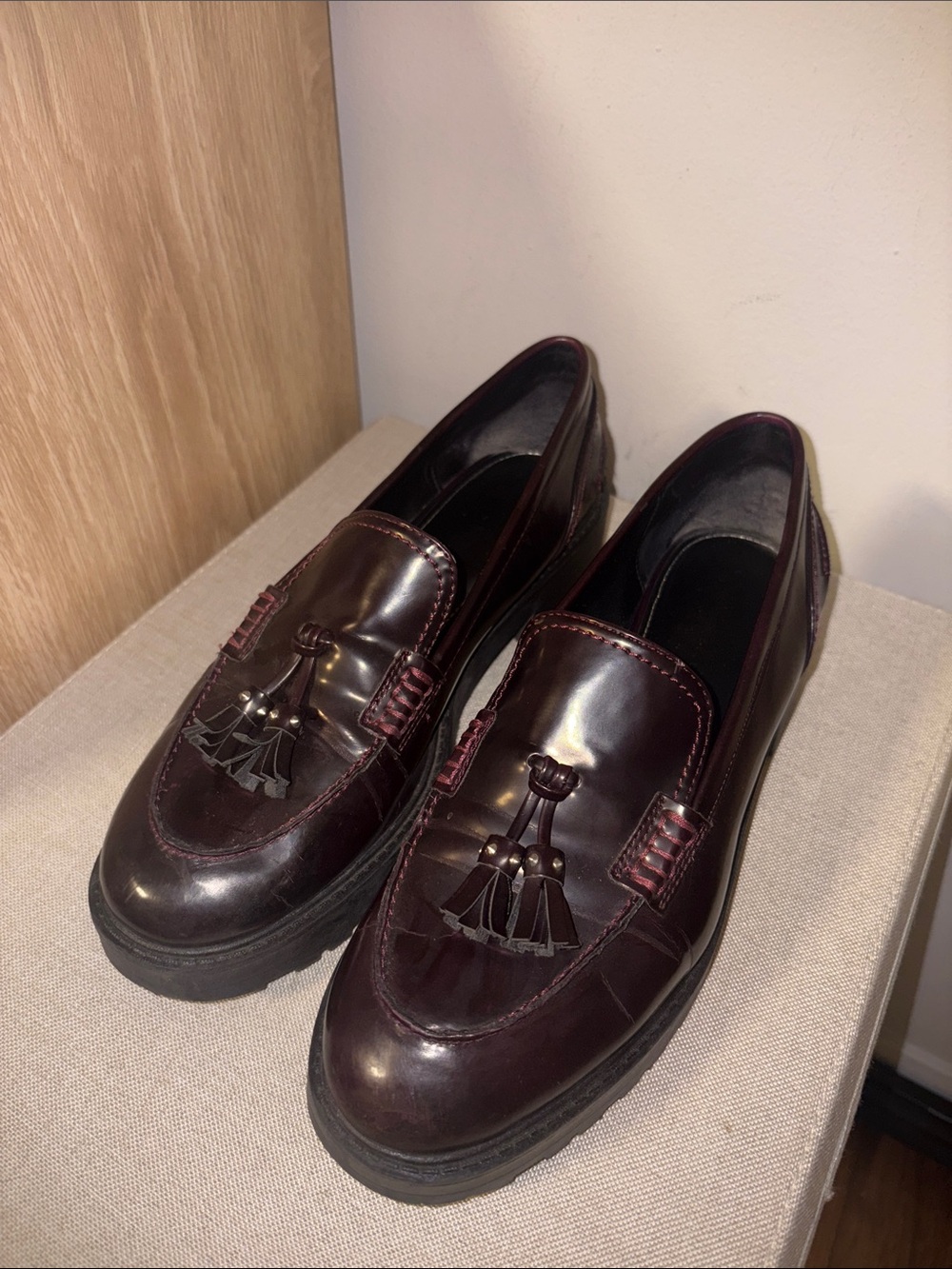 Zara Tassel Loafers in Dark Burgundy